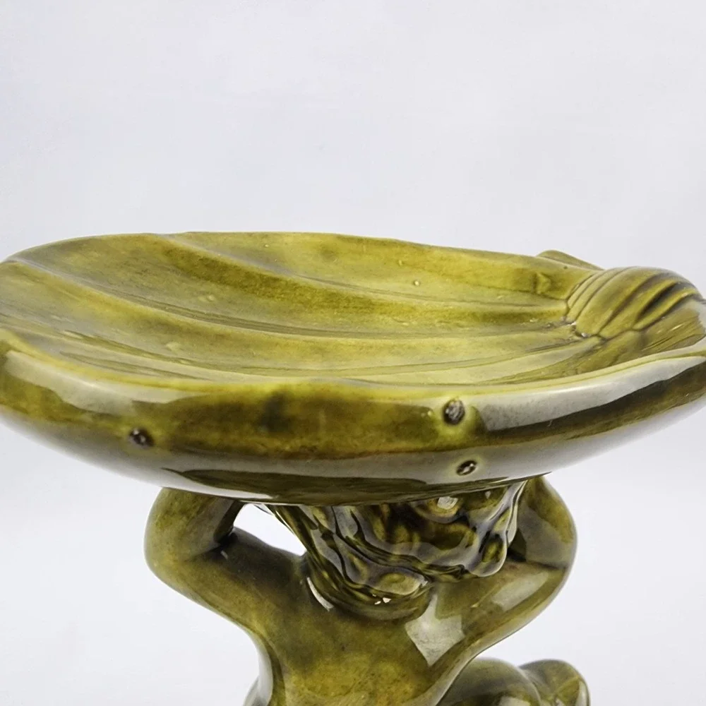 Vtg Ceramic Holland Mold Cherub Angel Child Dolphin Iridized Pedestal Soap‎ Dish